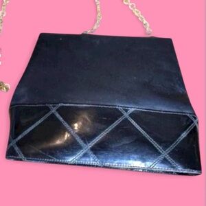 Vtg 60’s Ferragamo BA214156 Black Leather Bag with Gold Metal Strap